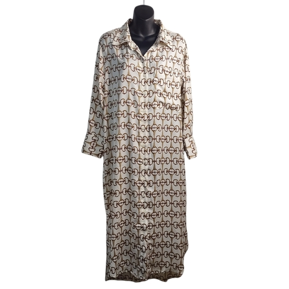 Banana Republic Dresses & Skirts - Banana Republic Maxi Shirt dress Petite  Medium White Brown Size M NWT